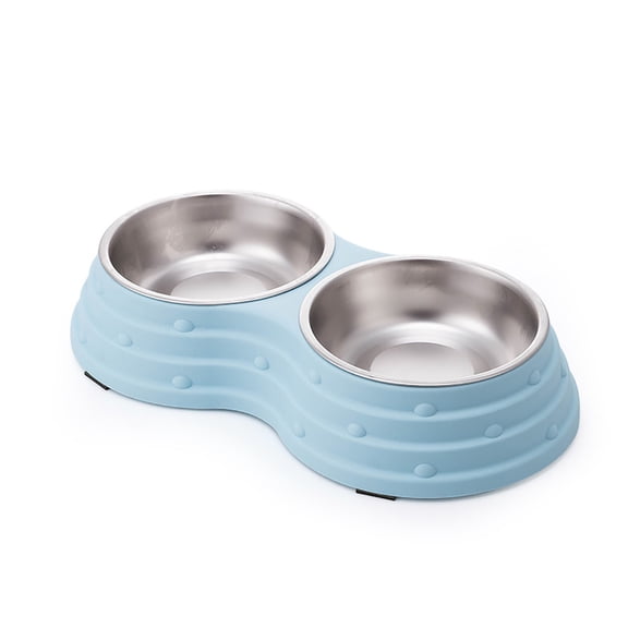 ICQOVD Stainless Steel Double Pet Bowl Set Food and Water Feeder with Non Slip Base Large Capacity Durable Feeding Bowl 9.84x5.31x1.77IN