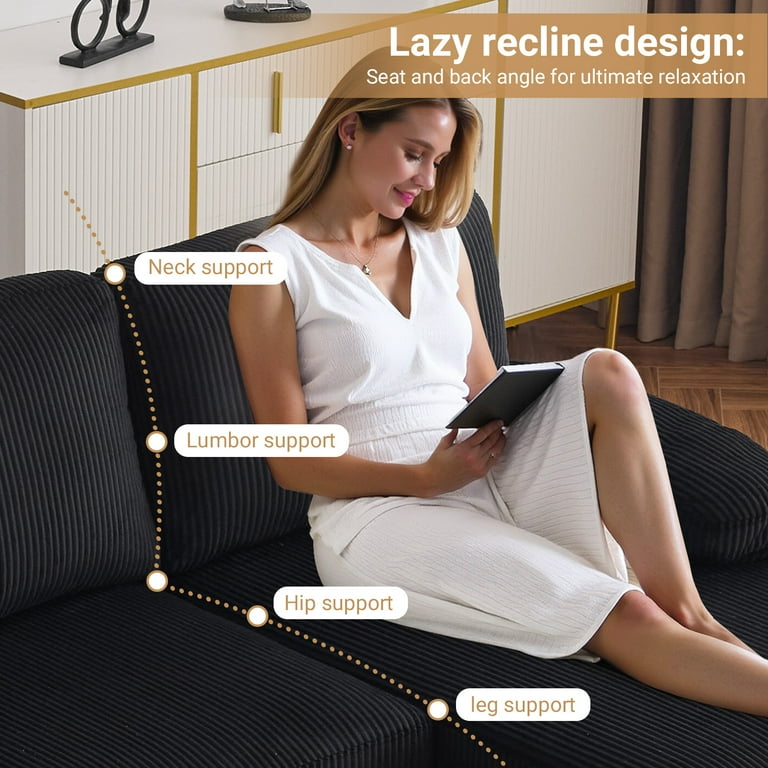 Ktaxon U-Shaped Sectional Sofa, 111 Inch Corduroy Couch, 4 Seats