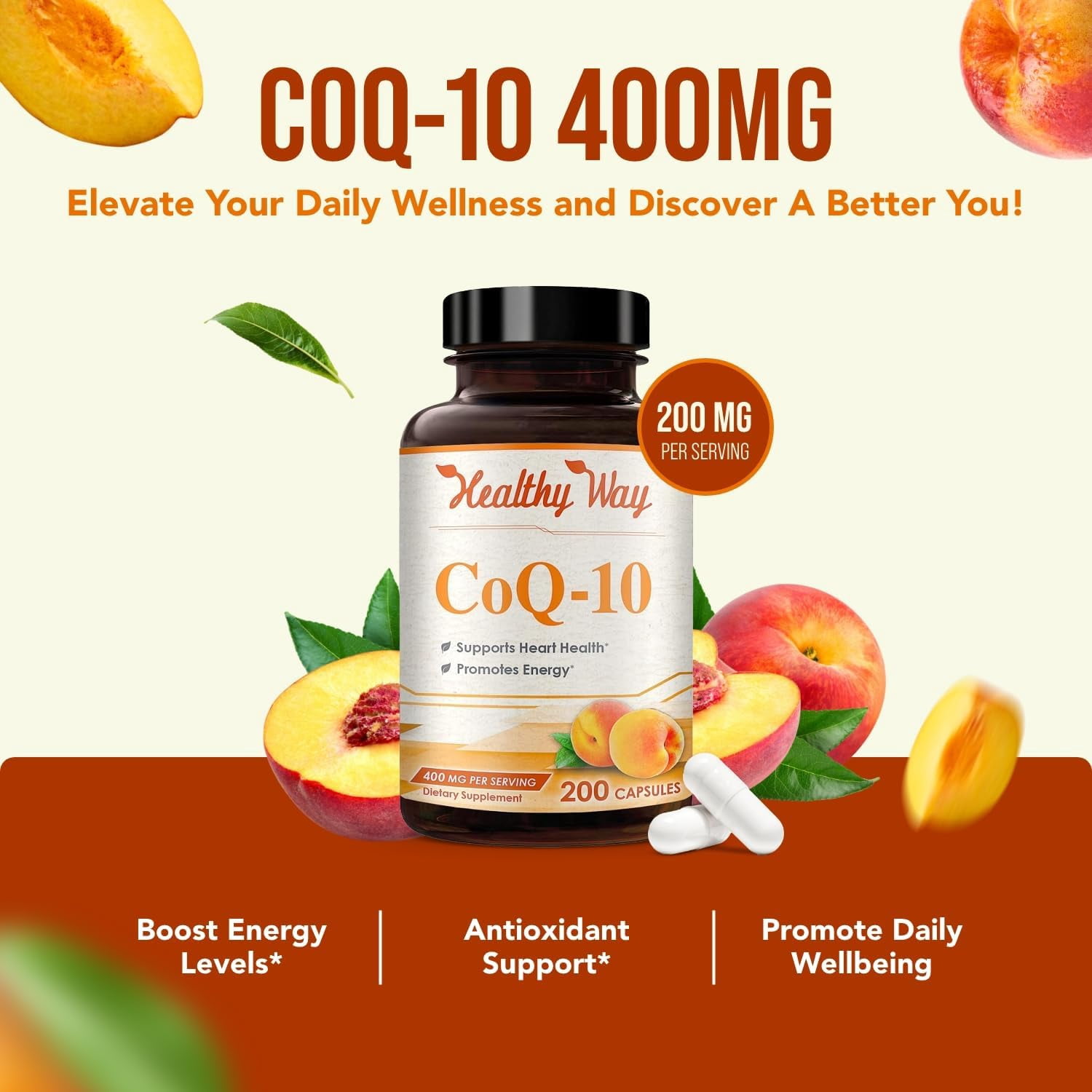 Healthy Way CoQ10 Supplement, Antioxidant Support for Heart Health & Energy, 400mg, 200 Capsules