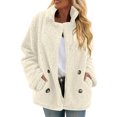 thumbnail image 2 of Women's Plaid Double-Sided Plush Patch Pocket Button Cardigan Casual Top Jacket for Fall and Winter, Warm and Soft, Winter Clothes for Women,White,M, 2 of 7