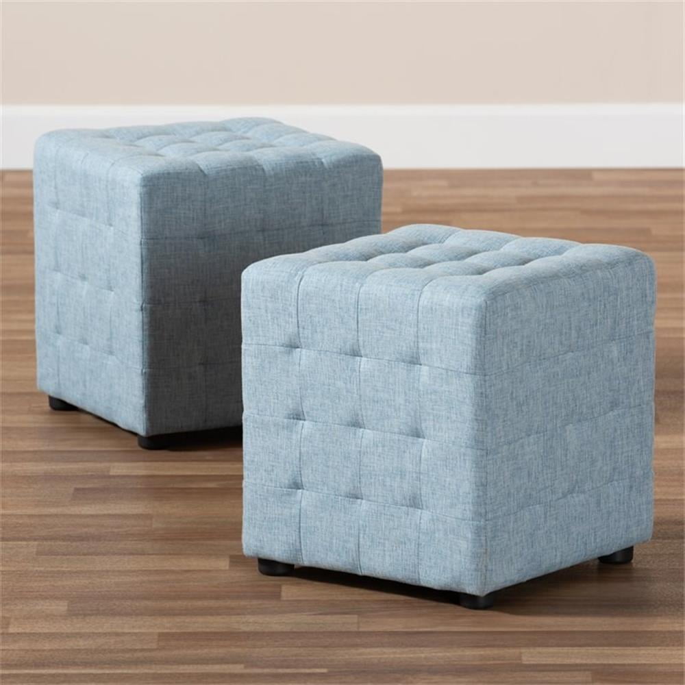 Baxton Studio Elladio Modern and Contemporary Light Blue Fabric Upholstered Tufted Cube Ottoman Set