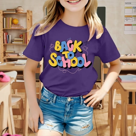 

Hbdhejl Toddler Boys Girls Shirts Kids School Season Back To School Season Printed Casual Short Sleeve Top T Shirt Purple 6-7 Years