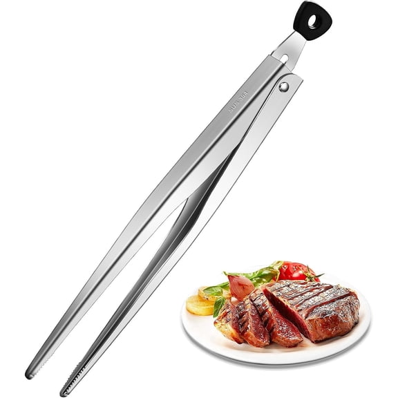VALUNE 12-Inch Locking Stainless Steel Kitchen Tongs, Heat Resistant up to 600°C with Precision Serrated Tips, Perfect for Grilling, Steaks, Pizza, Bread, Salads and Various Foods