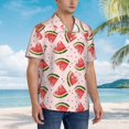 thumbnail image 3 of Pofeuu Hand Drawn Watermelon Print Hawaiian Shirt for Men Sleeves Casual Button Down Summer Beach Dress Shirts T-Shirts,Small, 3 of 7