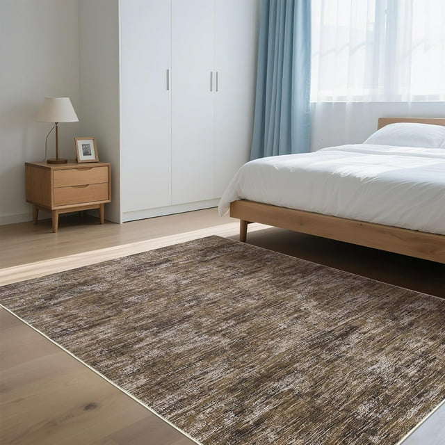 Washable Runner Rug 8x10 Christmas Runner for Hallway Non Slip Bath Mat Low Pile Kitchen Carpet Non Shedding Modern Border Runner for Bedside Laundry Entrance Hall, Brown