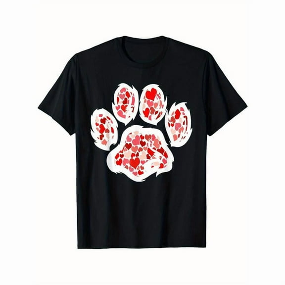 Paw Print Graphic Tee Shirt Casual Short Sleeve Crew Neck Tops Fashion Short Sleeve Crew Neck Black S-5XL