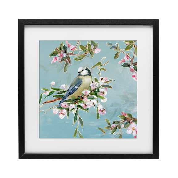 Stupell Industries Traditional Songbird Perched on Blooms Black Framed Print Under Glass, 13 x 13, by Sally Swatland