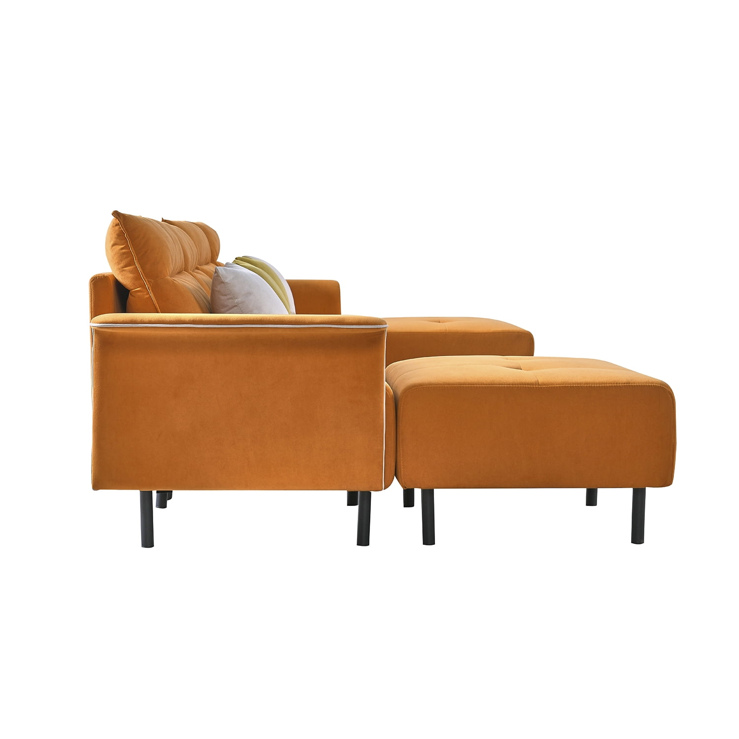Kadyn Modern L-shaped Sectional Sofa for Living Room, Futon Sofa Bed for Home Hotel, Mid-century Modular Futon Sofa for Apartment Dorm, Orange