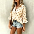 thumbnail image 4 of Yrmaups Women Loose Fit Button Down Blouse, Polka Dot Collared Ruffle Sleeve Top, Soft Breathable Cotton Casual Tee for Office Beach Daily Wear, Beige L, 4 of 9