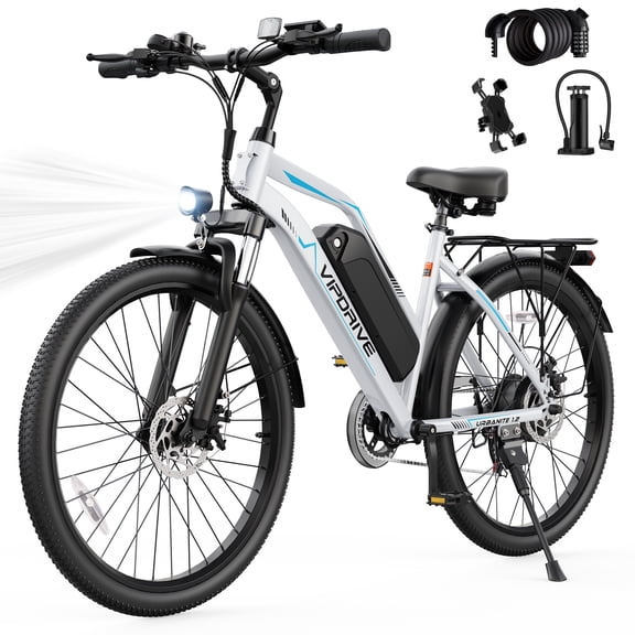 VIPDRIVE 26" Electric Bicycle for Adults & Women, Peak 750W Motor E-Bikes, 48V 7.8Ah Battery, 7-Speed, City Cruiser E-Bike, LCD Display, 50 Mi Range（UL2849）