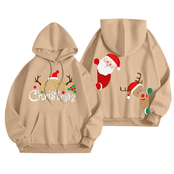 WILLBEST Sudadera con Capucha Merry Christmas para Mujer Sudadera con Capucha con Estampado Navideño Divertido Camiseta Navideña Informal de Manga Larga 367 Grande
