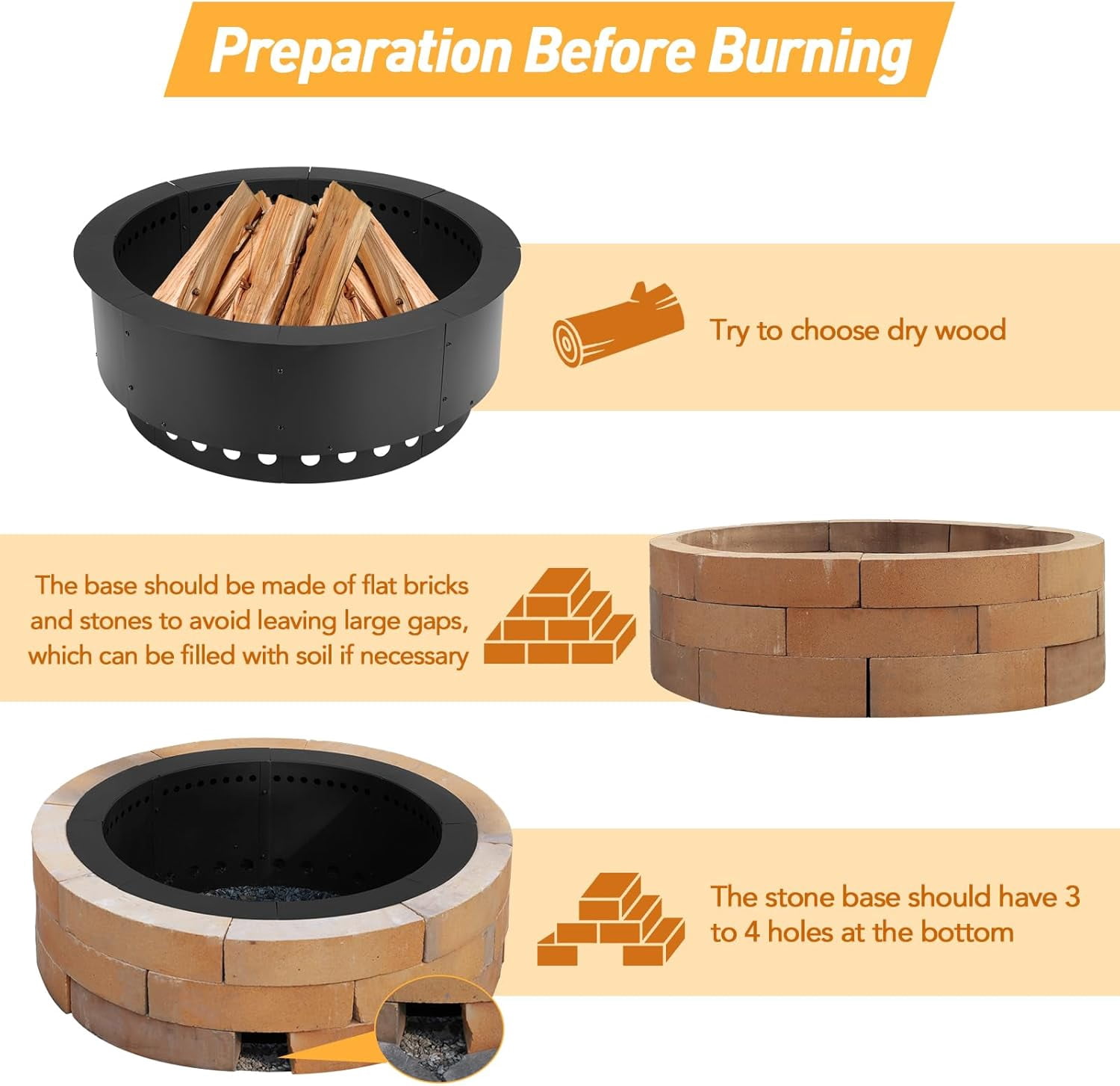 36 Inch Outer Round Smokeless Fire Pit Ring, 30 Inch Inner Double Layer Heavy Duty Metal Fire Pit Insert Liner for Backyard Bonfire Outside Picnic BBQ, Black，Fire Pit