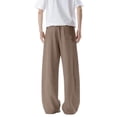 thumbnail image 3 of HappyYEE Plus Size Linen Trousers for Men Breathable Wide Leg Drawstring Waist Bottom Relaxed Fits Summer Casual Beach Pants with Pockets, 3 of 5