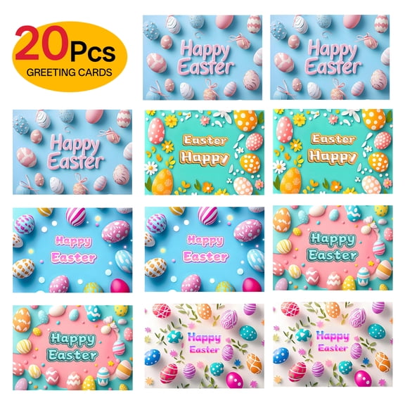 CCOCC 20Pcs Easter Greeting Cards,Floral Easter Eggs Paper Card,Size 4.49 x 3.15 Inches,Blessing Party Favor Gift Easter Cards