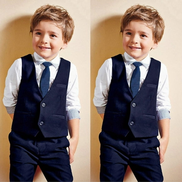 4pcs Kids Baby Boys Waistcoat+Tie+Shirt+Pants Outfits Clothes Gentleman Suit Set