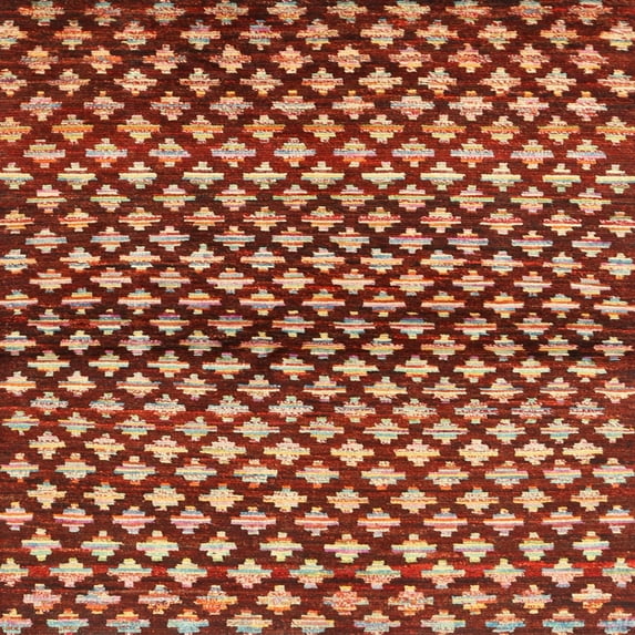 Ahgly Company Machine Washable Indoor Square Contemporary Sunrise Orange Area Rugs, 4' Square