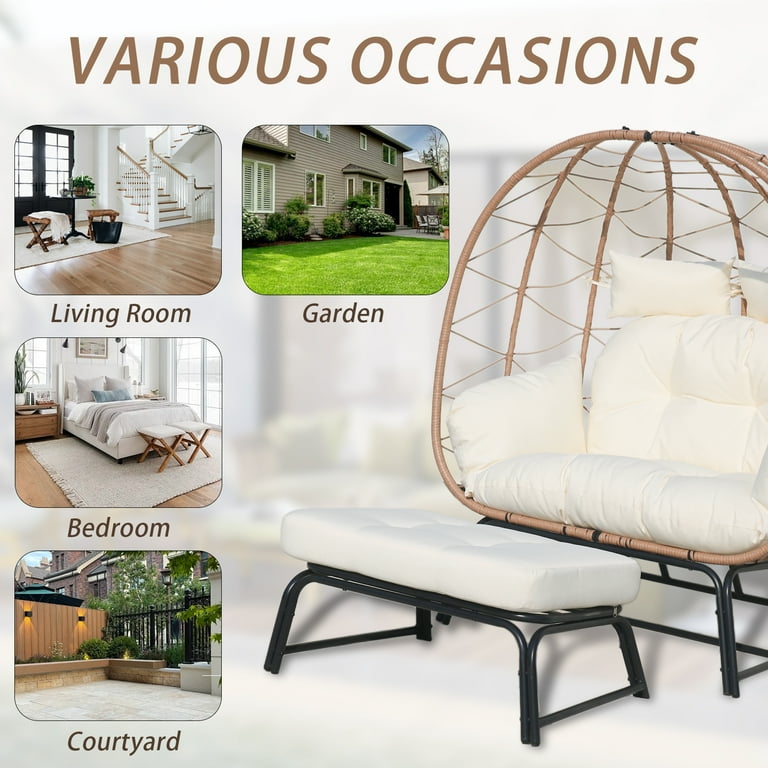 FKSLIFE 2Person Wicker Egg Chair, Rattan Stationary-footrest FKSLIFE 2Person Wicker Egg Chair, Rattan Stationary-footrest