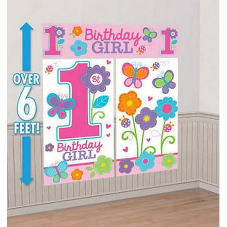 SWEET BABY GIRLS 1ST 1 BIRTHDAY SCENE SETTER Wall Decoration Party Backdrop