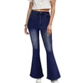 thumbnail image 6 of Fangasis Ladies Trousers High Waist Jeans Zipper Flare Bell Bottoms Womens Slim Fit Denim Pants Fashion Office Dark Blue L, 6 of 9