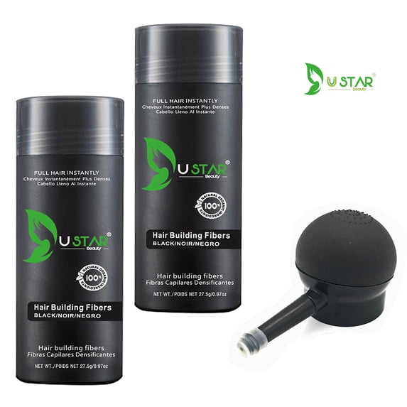 Ustar Hair Building Fibers Light Brown .42oz/12g Buy Two Get One FREE Applicator