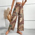 thumbnail image 5 of qolati Wide Legs Pants for Women Boho Ethnic Print Drawstring High Waisted Palazzo Pants Casual Loose Yoga Lounge Trousers with Pockets, 5 of 7