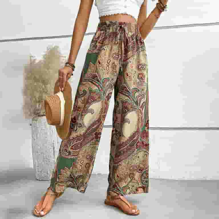 【HI FI FNK】(W) Bohemian Wide Pants ZZwxWA Fashion Women's Wide Leg Boho Pants Womens Yoga