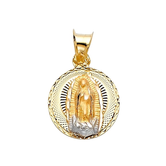 14K Tri Color Gold Diamond Cut Guadlupe Stamp Religious Charm Pendant for Necklace Chain | Gift for Men Women | 15 x 12 MM | 1.1 grams