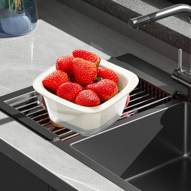 Cesta para lavar frutas y verduras, colador de cocina, colador de tamaño pequeño multiusos, cuenco de drenaje de limpieza 2 en 1 para aperitivos de blanco