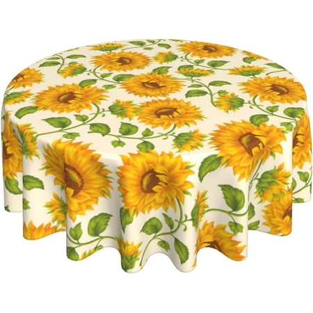 

Retro Sunflower Tablecloth Round 60 Inch Yellow Sun Floral Tablecloth Washable Polyester Table Cloth Cover Farmhouse Decorative Table Cover for Wedding Party Dining Banquet Indoor Outdoor