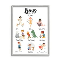 Stupell Industries Boys Can Phrase Inclusive Chart of Fun Activities Typography Painting Gray Framed Art Print Wall Art, 16 x 20