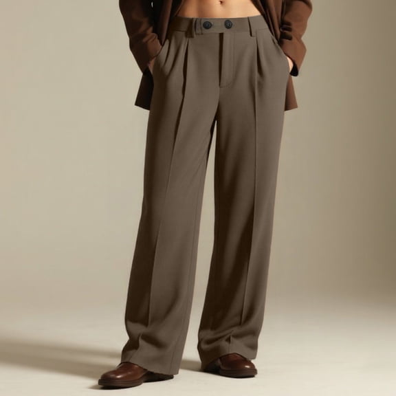 CUZIBR Men'S Casual Dress Pants Breathable Formal Business Trousers Loose Fit Relaxed Wide Leg Straight Comfortable Summer Flat Front Trousers Dailywear,Brown,M