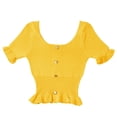 thumbnail image 1 of Camiseta de punto Mujer Manga corta Cuello cuadrado Slim Fit Botón Top, Amarillo Noticed AP001523-02B, 1 of 7