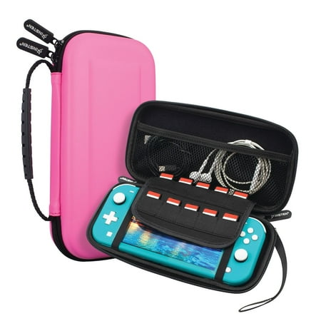 Carrying Case for Nintendo Switch Lite - Protective Hard Shell Travel Pouch with Hand Strap, Pink, by Insten