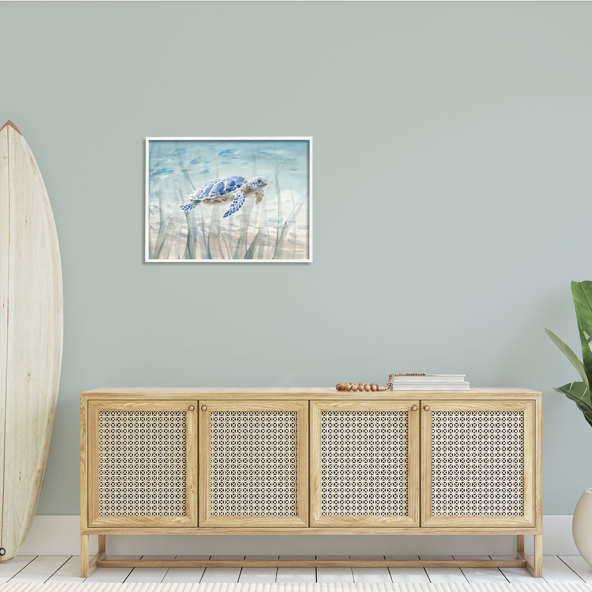 Stupell Industries Baby Sea Turtle Blue Speckled Aquatic Animal Ocean, 30 x 24, Design by Danhui Nai