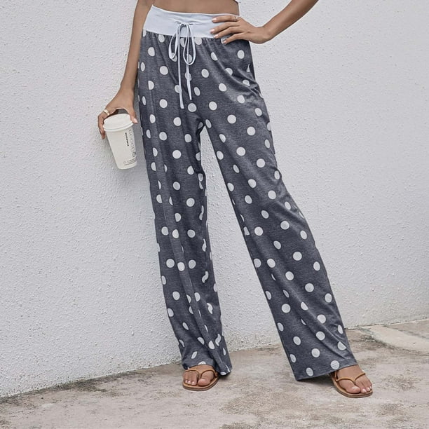 Womens Ladys Casual High Waist Loose Pants Comfy Stretch Printing Wide ...