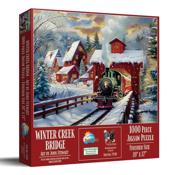 SUNSOUT INC - Winter Creek Bridge - 1000 pc Jigsaw Puzzle by Artist: John Stewart - Finished Size 20" x 27" - MPN# 77130