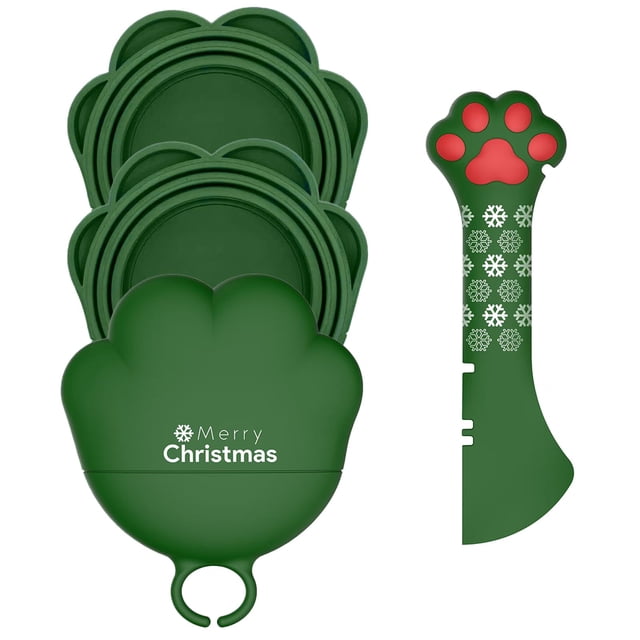 Set para mascotas DORUI Christmas, 3 tapas para latas de comida para gatos y 1 abrelatas