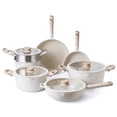 thumbnail image 1 of Juego de utensilios de cocina de aluminio fundido antiadherentes Country Kitchen: utensilios de cocina duraderos para la cocina diaria, mango redondo color crema, 11 piezas., 1 of 5