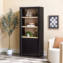 Walker Edison Modern Wood Open Bookshelf with Cabinet, Black