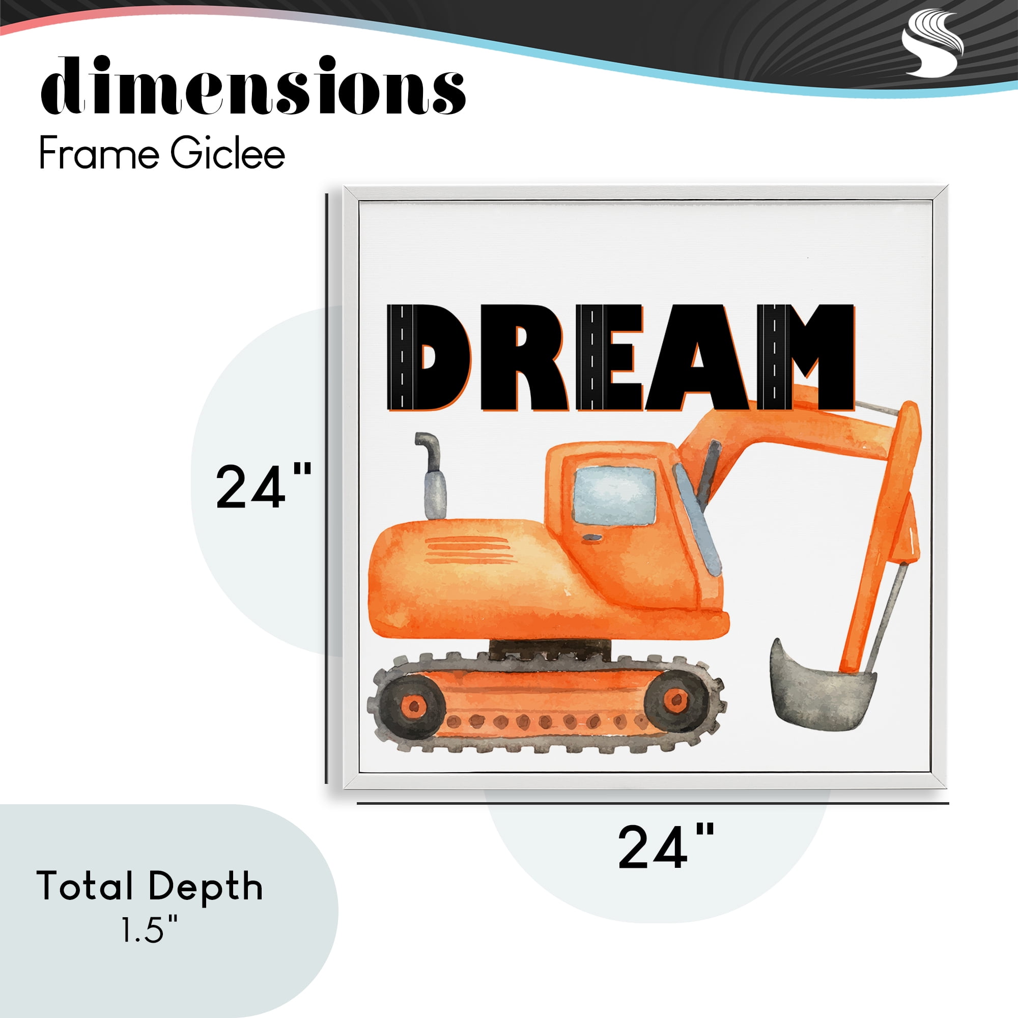 Dream with Orange Excavator White Framed Giclee Art, design by Kim Allen