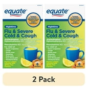 (2 pack) Equate Nighttitme Flu & Severe Cold & Cough Powder Packets, Honey Lemon Infused with White Tea Flavor, 6 Count