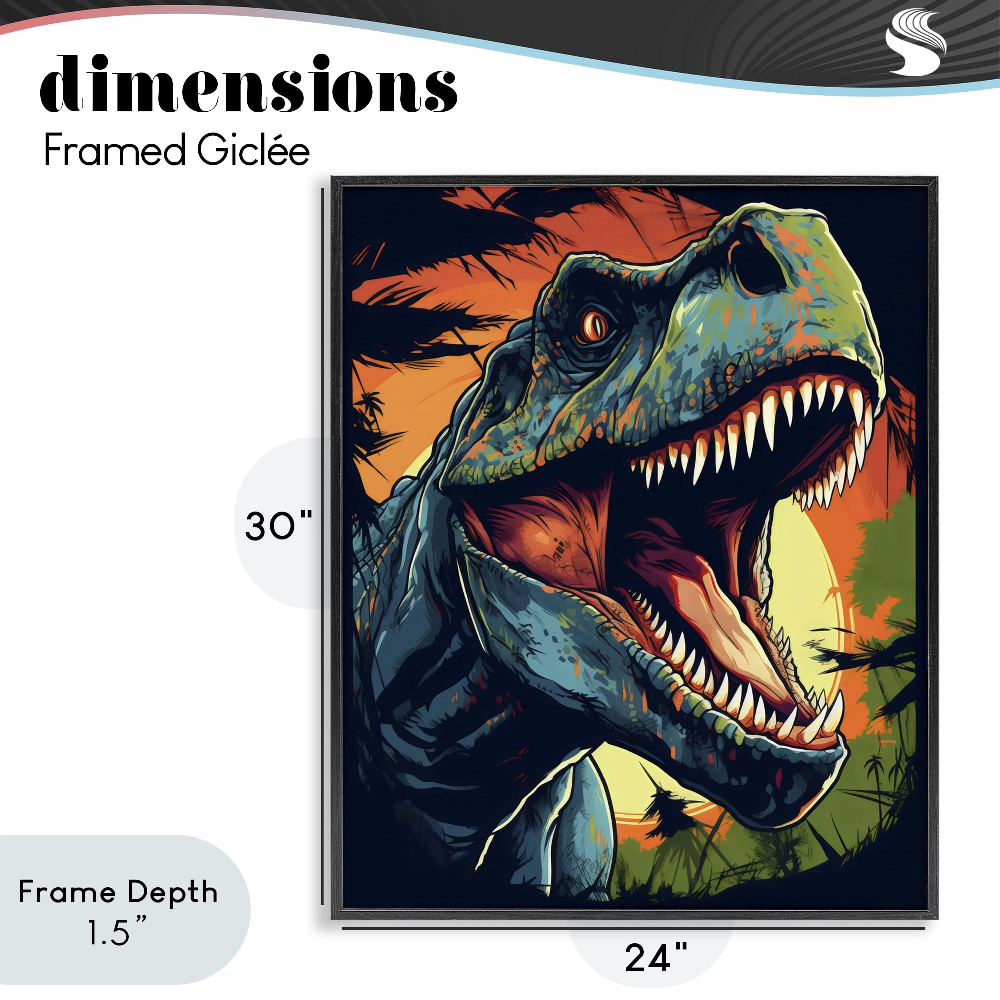 Stupell Industries Dino Roar at Sunset Black Framed Giclee Art, design by Creative Studio