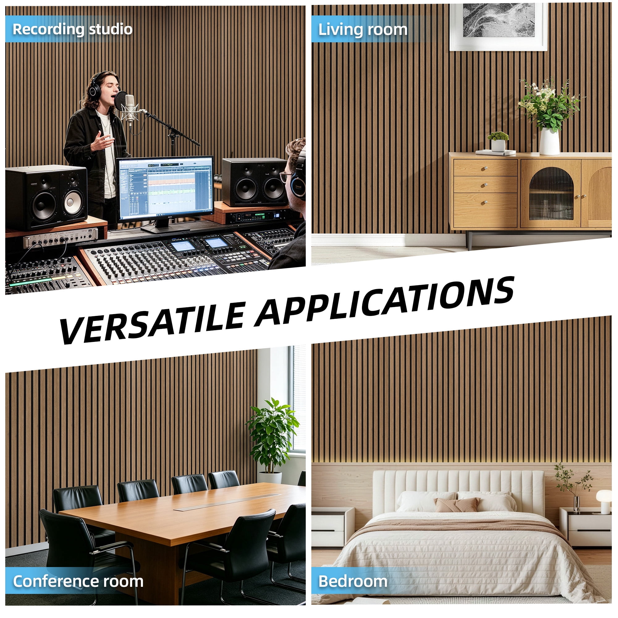 Yeslife 6-Pack Wood Slat Wall Panels, 11.81 x 92.91 in., Deep Walnut MDF Acoustic Wall Panels, Modern Fluted Wooden Accent Wall Paneling for Living Room, Bedroom & Office, Covers 45.72 Sq. Ft.