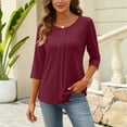 thumbnail image 4 of Garbnen Womens Tops 3/4 Length Sleeves Red Spring Summer Crewneck Shirt Women Dressy Loose Trendy Tunic Tops for Women, 4 of 4
