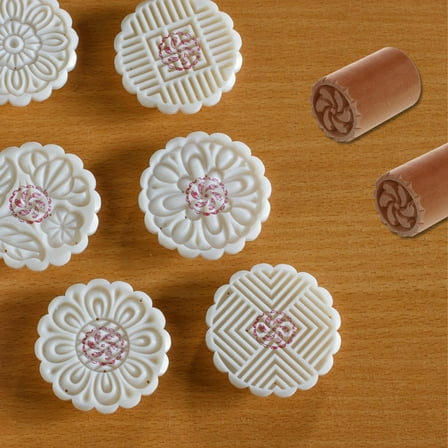 Mobestech 2Pcs Khaki Wooden Dough Stampers for Baking Moon Cake Dim Sum and Pastry