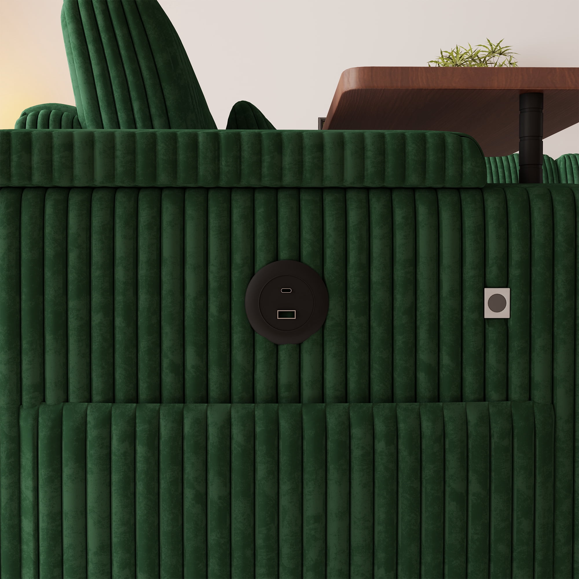 100"W L-Shaped Pull-Out Sofa Bed with USB Ports,Table Board,Cup Holder & Storage,7-Seat Corduroy Modular Sectional Sofa,Convertible Sleeper,Green