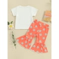 thumbnail image 4 of Bslissey Toddler Baby Girls Long Pants Sets Short Sleeve Letter Print T-shirt Tops + Daisy Print Flare Pants 2Pcs Outfits Infant Casual Summer Clothes 6 Months-4 Years, 4 of 9