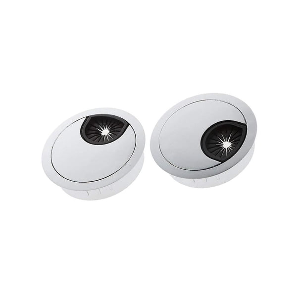 Monstrate 2Pcs 60mm Computer Desk Table Grommet Cable Cover Port Hole Wire Almacenamiento y organización del hogar Plata