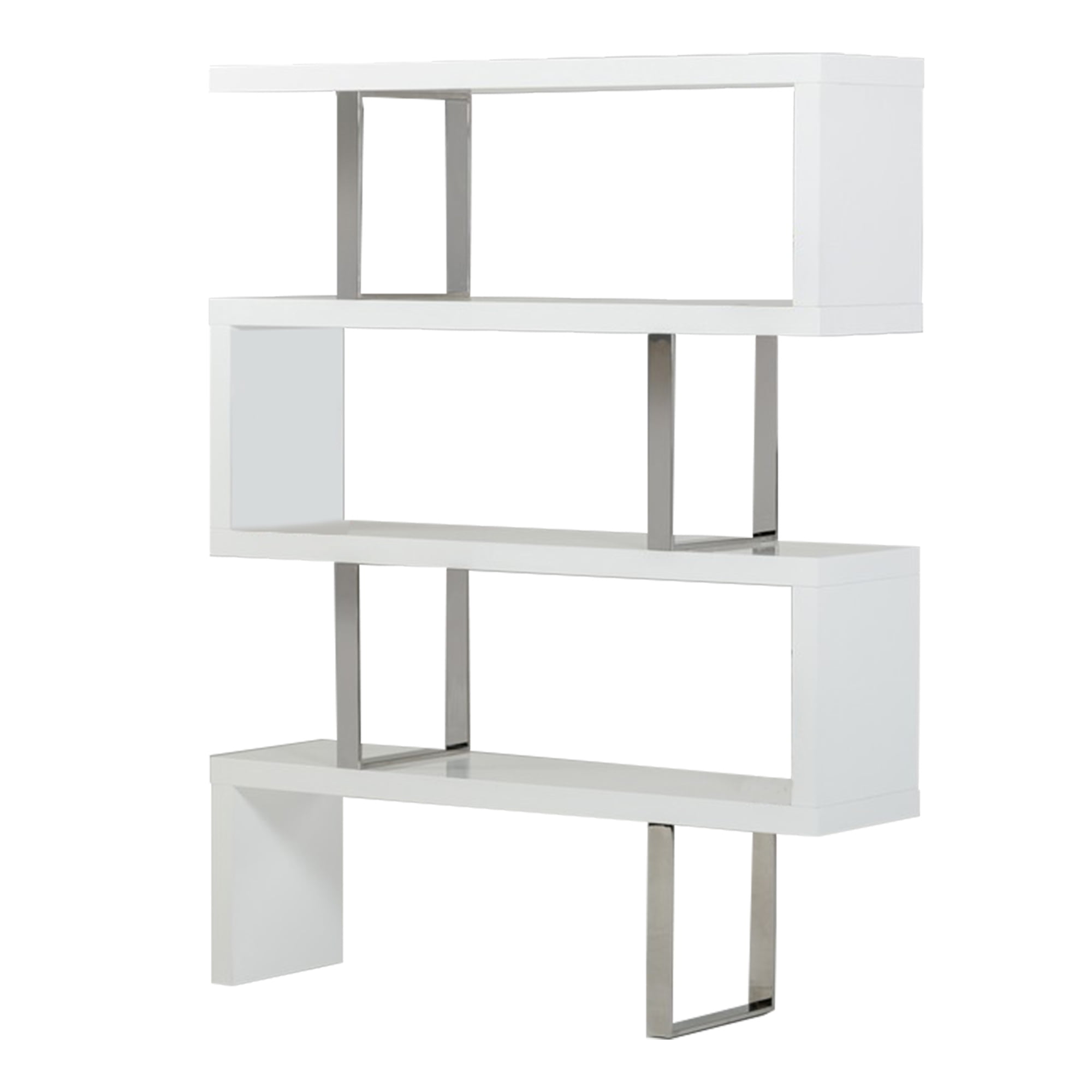 Zig Zag Wooden Frame Shelf Unit with Metal Braces Support, White and