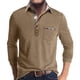 thumbnail image 1 of Men's Spring And Autumn Solid Color T-shirt Lapel 3 Button Open Placket Button Long Sleeved Top L, 1 of 6